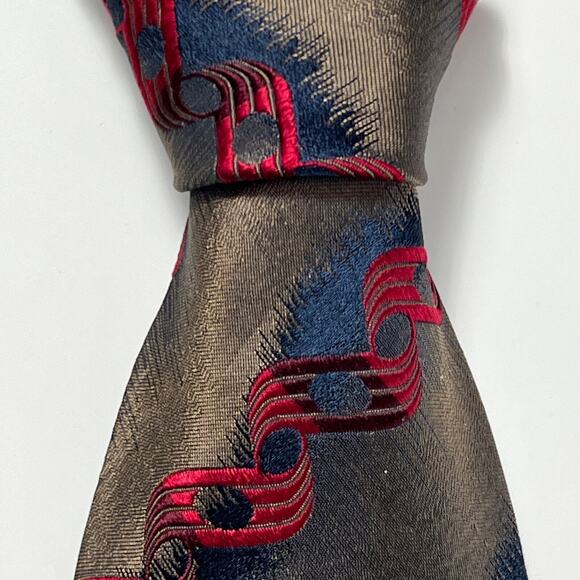 Hugo Boss Men's Made In Italy Neck Tie Brown Red 100% Silk Striped Woven Necktie - Picture 4 of 8